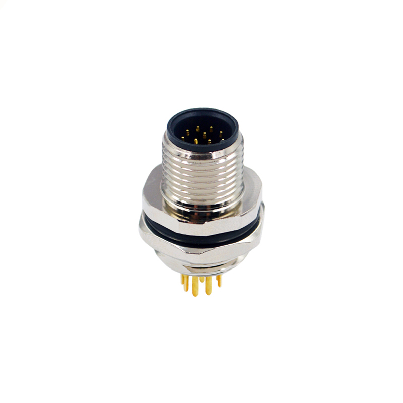M12 12pins A code male straight rear panel mount connector PG9 thread,unshielded,insert,brass with nickel plated shell